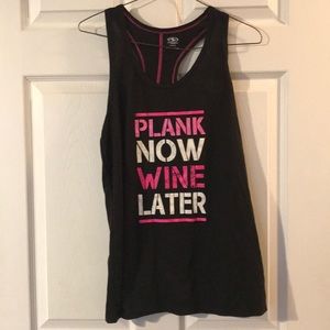 Black tank top; LG (12-14) Plank Now Wine Later